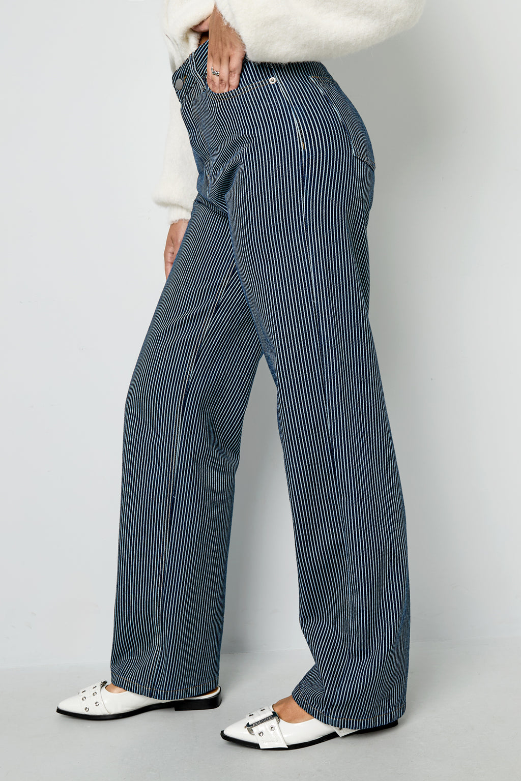 Woven Cotton Women's Straight Leg Pants Casual Stripes