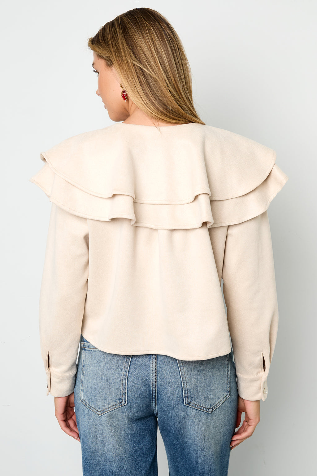 Woven Polyester Fiber Women's Blouse Elegant Ruffle Trim