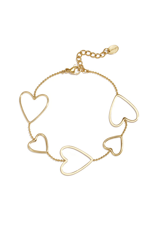 14K gold-plated stainless steel charm bracelets with heart, everyday simple series, women's jewelry