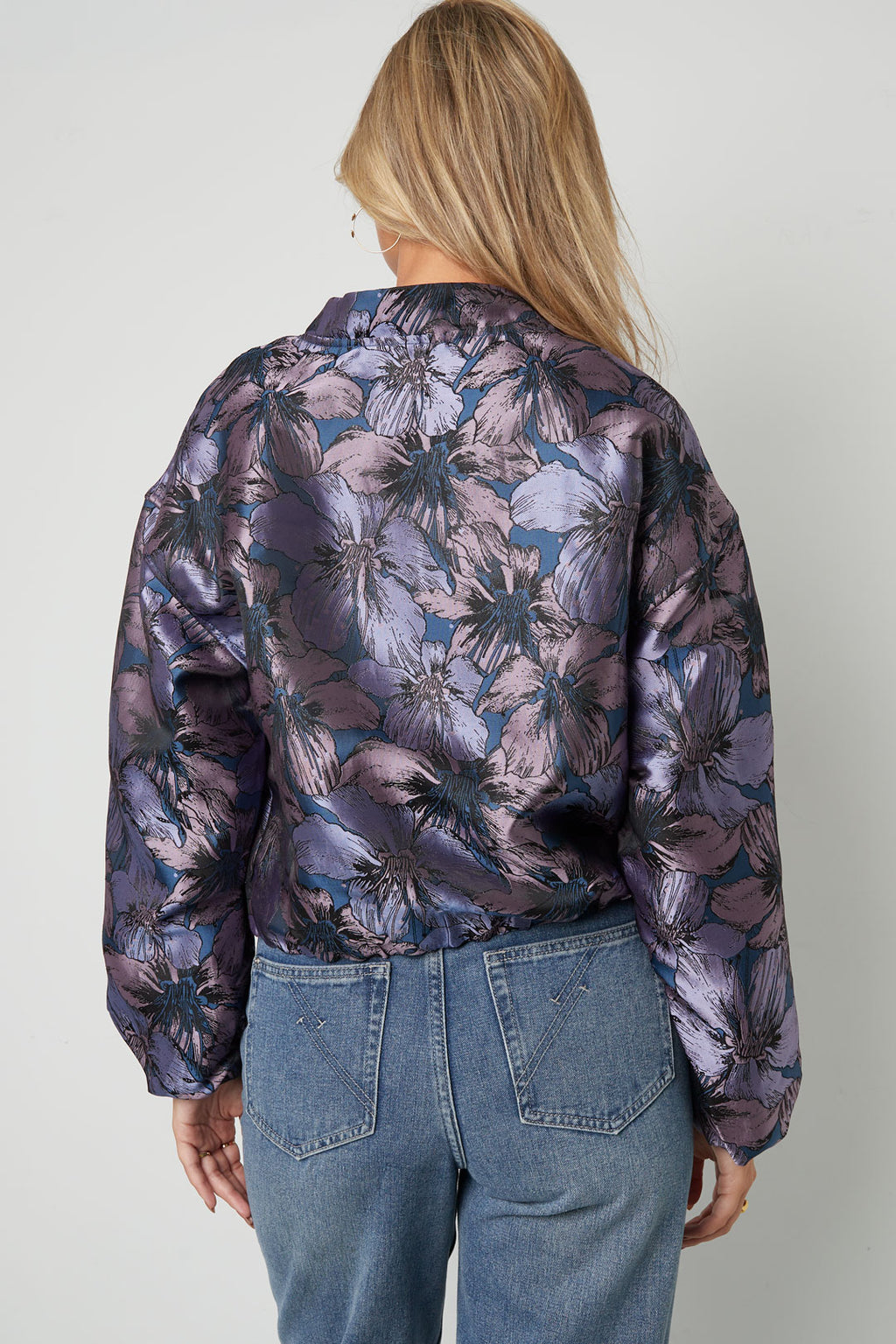 Woven Polyester Fiber Women's Bomber Jacket Casual Floral Print