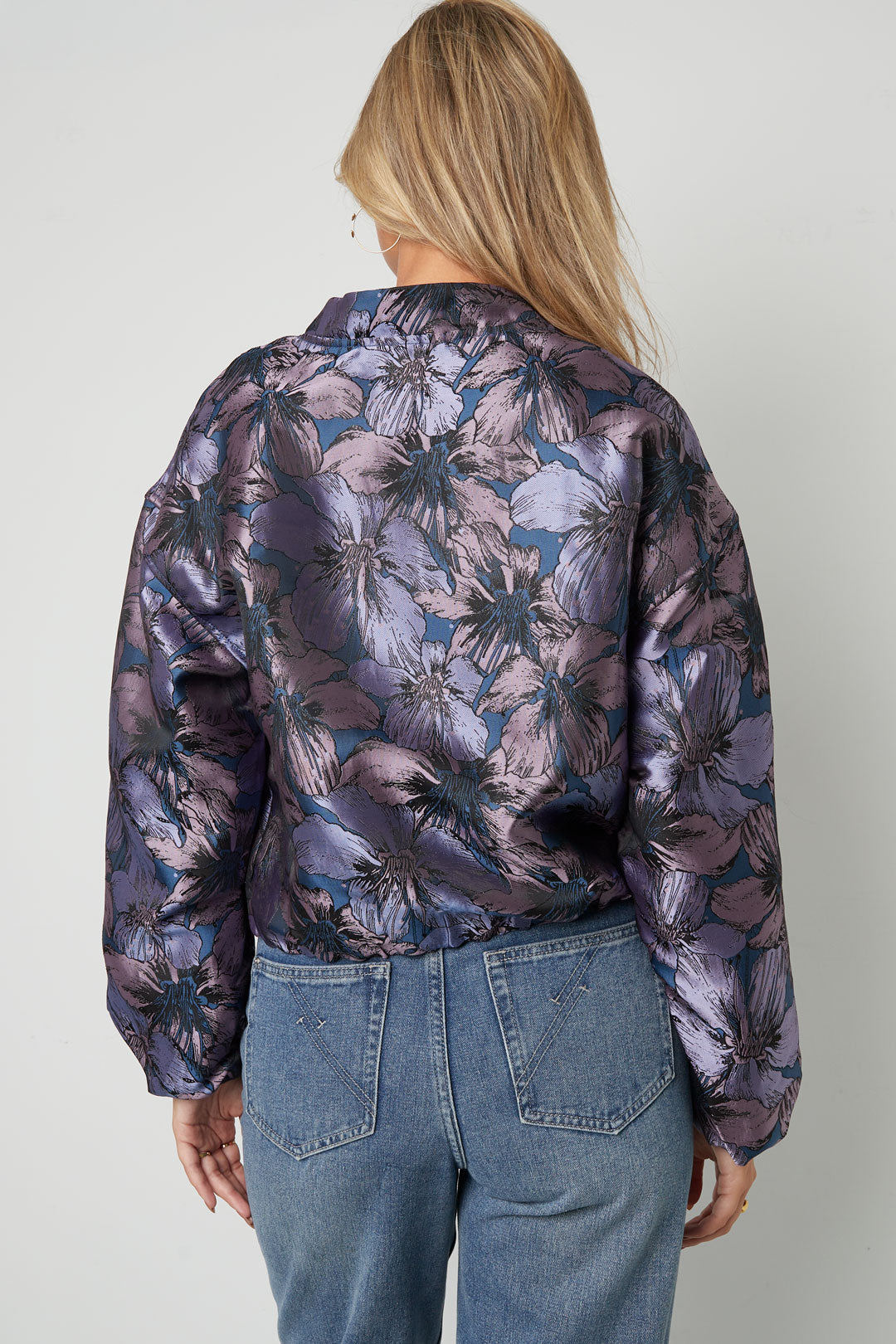 Woven Polyester Fiber Women's Bomber Jacket Casual Floral Print